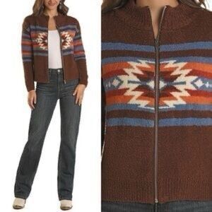 Panhandle Slim Brown Southwestern Print Sweater Jacket